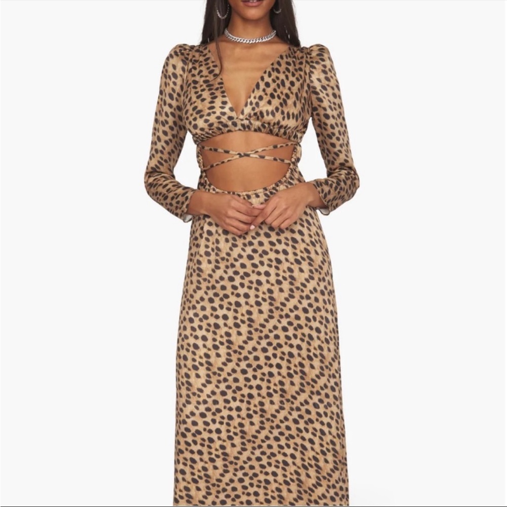NWT WeWoreWhat Cut Out Satin Dress Leopard Size XS